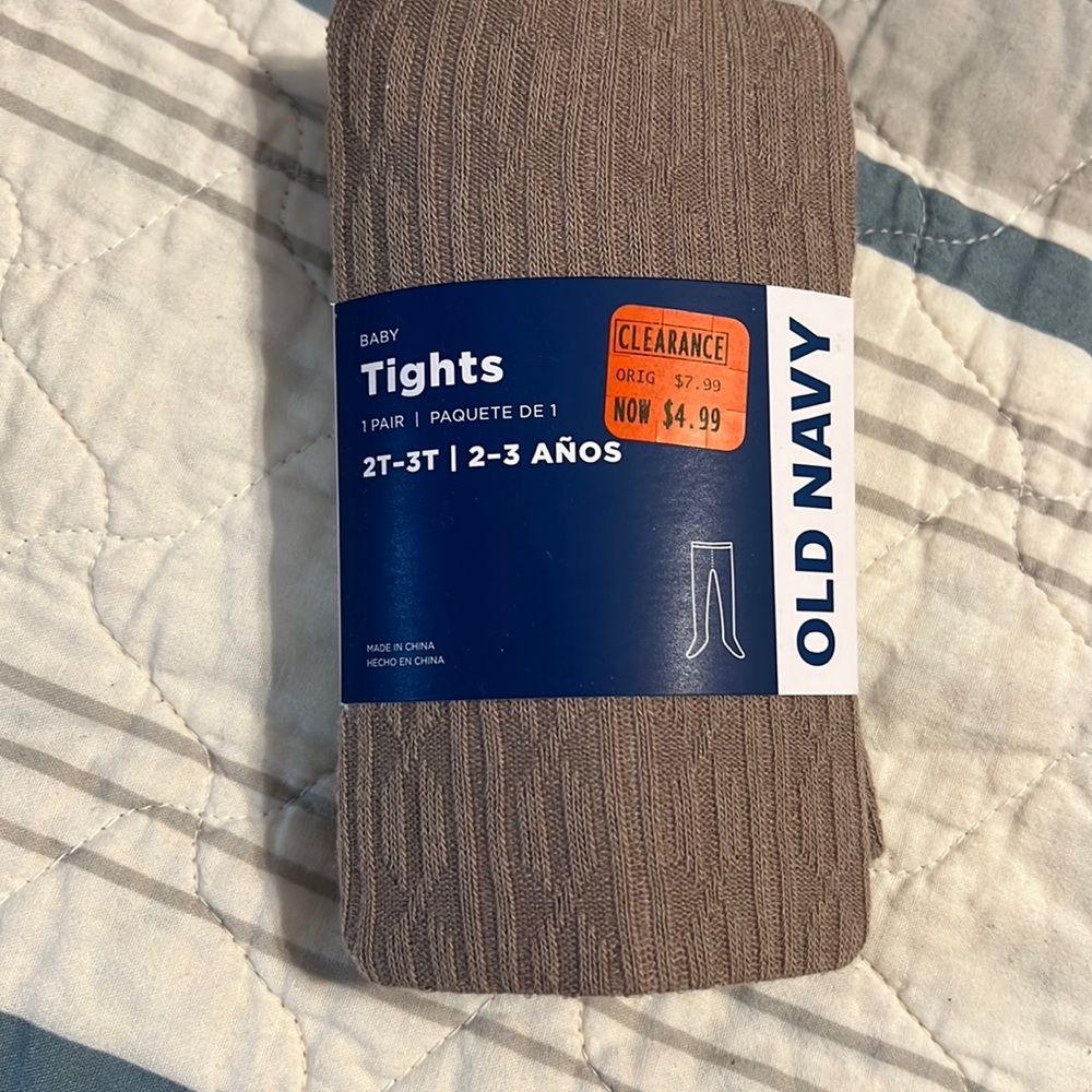 NWT Old Navy Baby Toddler Tights Size 2T - 3T in tan or khaki - cotton